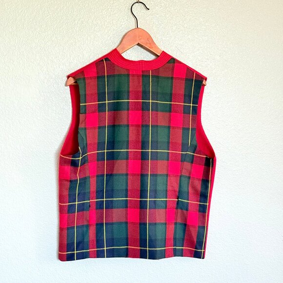 Vintage Tartan Plaid Worsted Wool Red Preppy Sweater Vest Size M - Picture 7 of 13